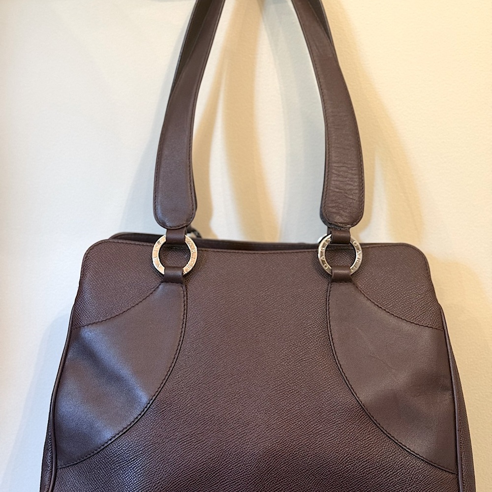 Elegant Bulgari Brown Leather Tote Bag